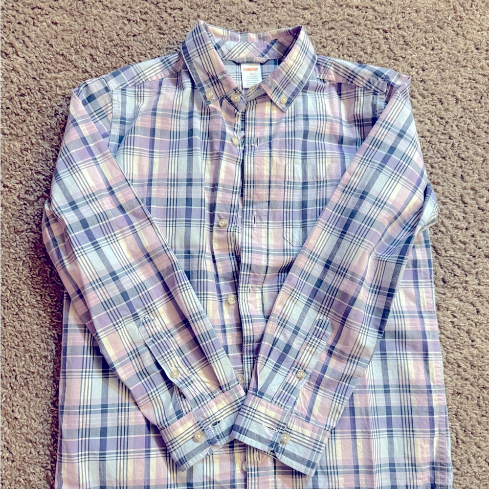 Gymboree boys 12 Purple and blue Button down shirt, perfect for Easter